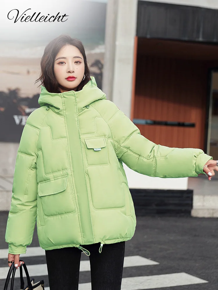 Vielleicht 2022 Winter Clothes Women Short Jacket Thick Hooded Cotton Padded Coats Female Loose Puffer Parkas Ladies Winter Coat