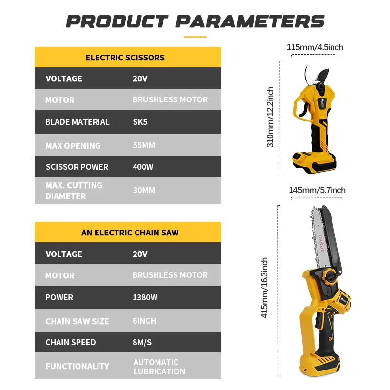 3 in 1 Brushless Telescoping Electric Pole Chainsaw Electric Scissors High Branch Garden Power Tool For Dewalt 20V Battery Pin
