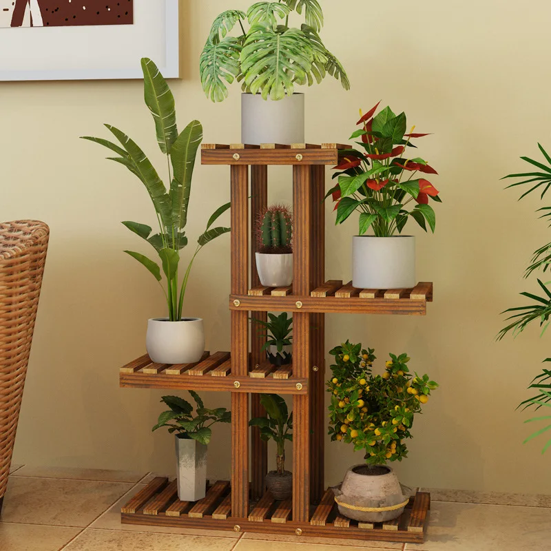 Wooden Plant Stand Holder Household Indoor Succulent Flower Display Stand Living Room Flower Pot Rack Bonsai Display Bench