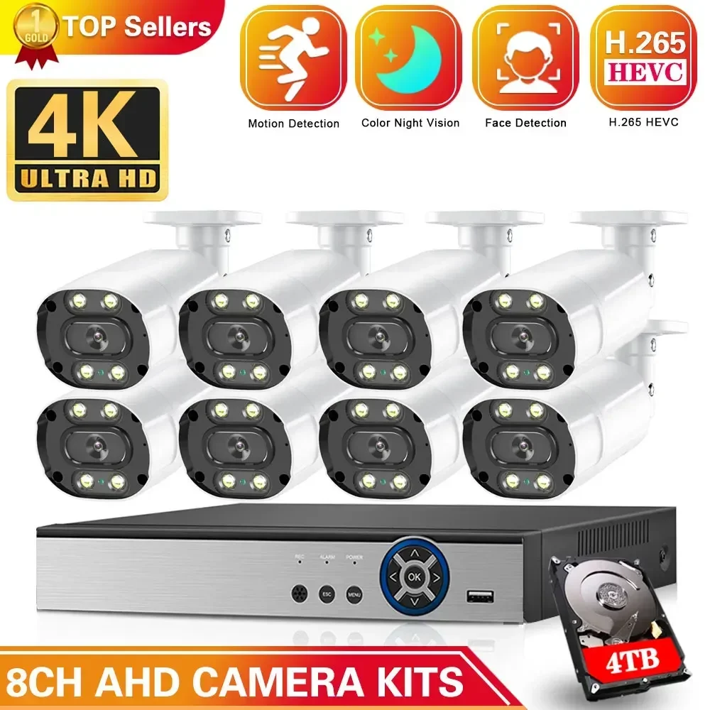 Sistema de câmera de segurança Full HD, 8 canais DVR Recorder, exterior e interior Kit AHD Video Surveillance, 8MP, 4K, 2 PCs, 4 PCs, 6 PCs, 8PCs