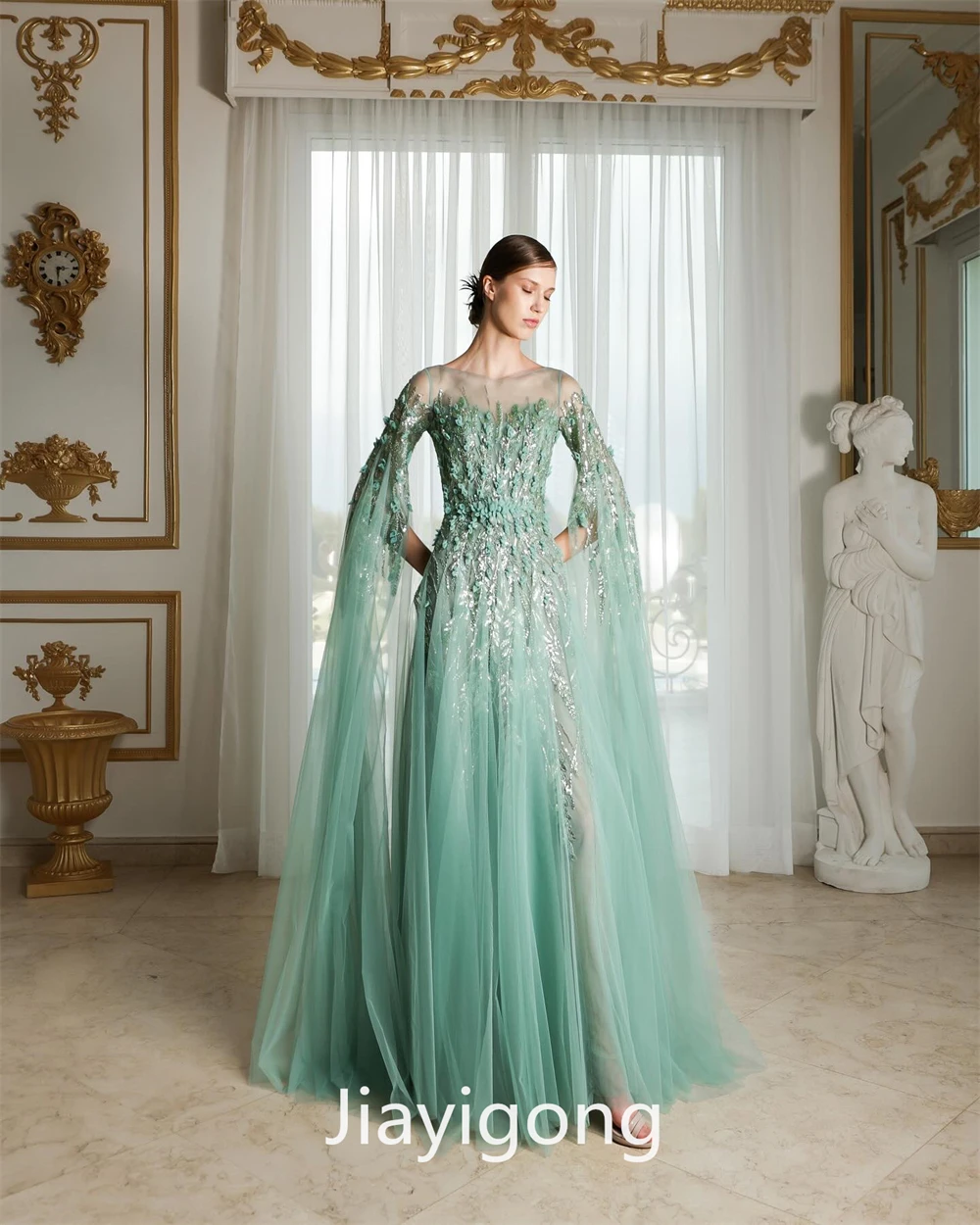 Jiayigong High Quality Simple Jewel A-line Cocktail es Applique Organza Floor Length Custom  Saudi Arabia es