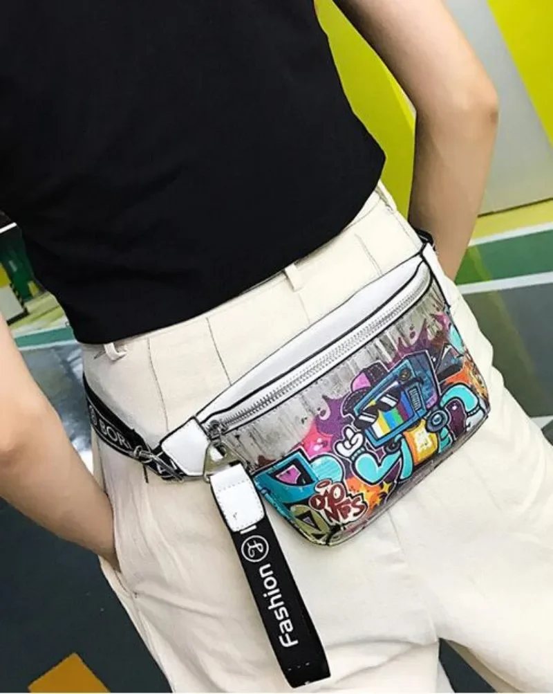 2024 Fashion Hip-hop Painted Small Waist Bag Casual Crossbody Graffiti Chest Disco Girl Bag Single Shoulder Bag