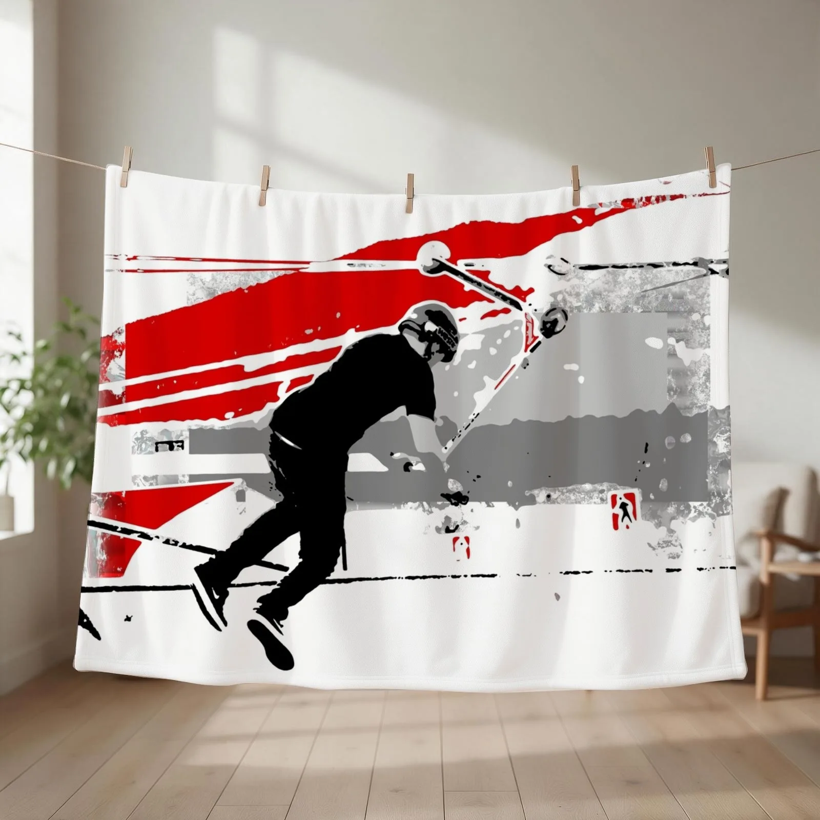 Spinning the Deck - Tail-whip Scooter Stunt Throw Blanket couch cozy soft plush fuzzy picnic outdoor blanket