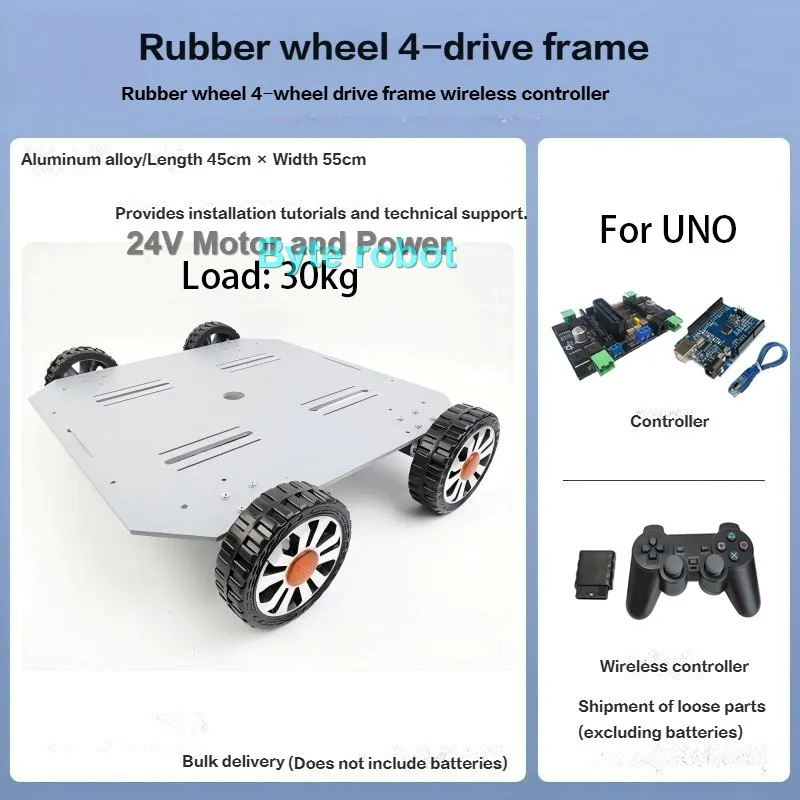 30Kg 50Kg 80Kg Grote Last 4WD Mecanum Wiel 450+450mm Plaat Autochassis met Encoder Motor Metalen Robotauto Voor ROS Onderzoekskit