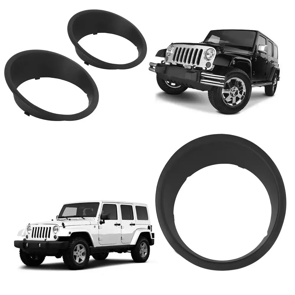 1 Pair Front Light Headlight Trim Cover Bezels for Jeep Wrangler JK 2007-2017 Automotive Grade Double-sided Tapes ABS 240 x 73mm