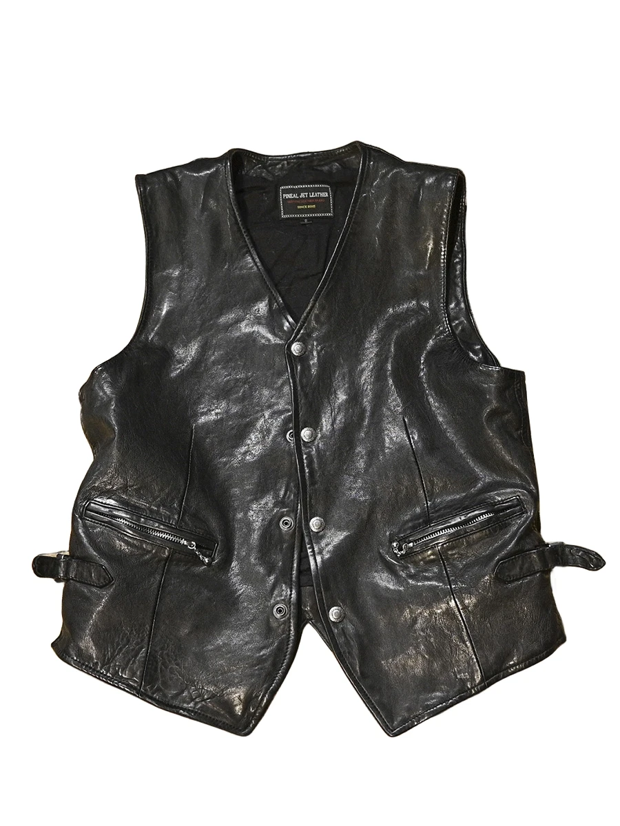 

Retro Men's Faion Waed Sunken Faded Top Layer Vegetable Tanned eepskin Suit Vest Slim Fit Genuine Leather Vest
