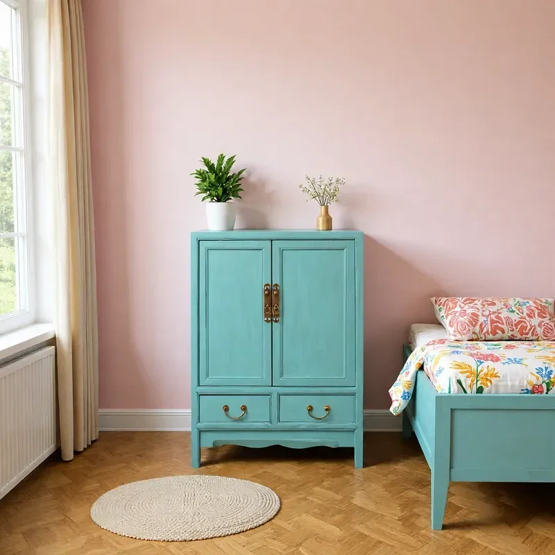 New Chinese Style Solid Wood Foyer Cabinet Entryway Partition Storage Low Console Table Blue Green Vintage Decorative Porch