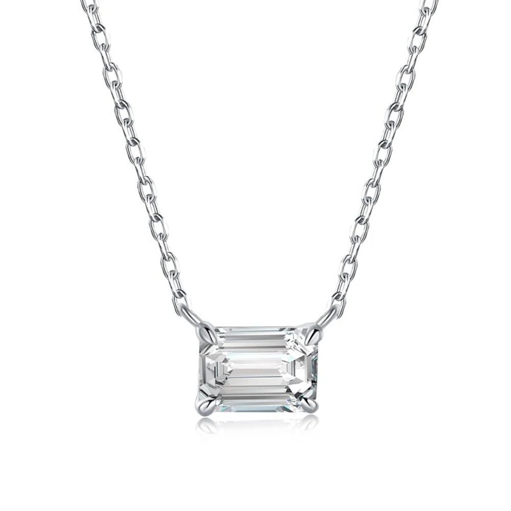 

Real S925 Silver Emerald Necklace Women's Rectangular Diamond Pendant Necklace Female Luxury Jewelry Shiny 5A Zircon Girl Gift