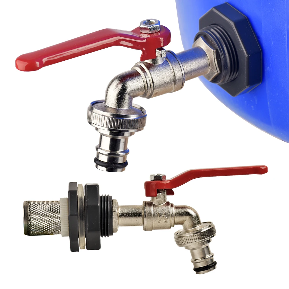 1/2 Inch Rain Barrel Valve, Tank Tap Adapter 16mm Nipple Garden Hose Quick Connect Faucet Alloy Tank Valve Fitting