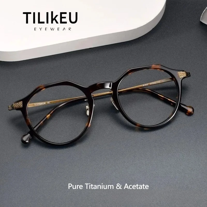 

Japanese Designer Handmade Acetate Large Frame Pure Titanium Glasses Men's Retro Oval Eyewear Women's Prescription Glasses Frame
