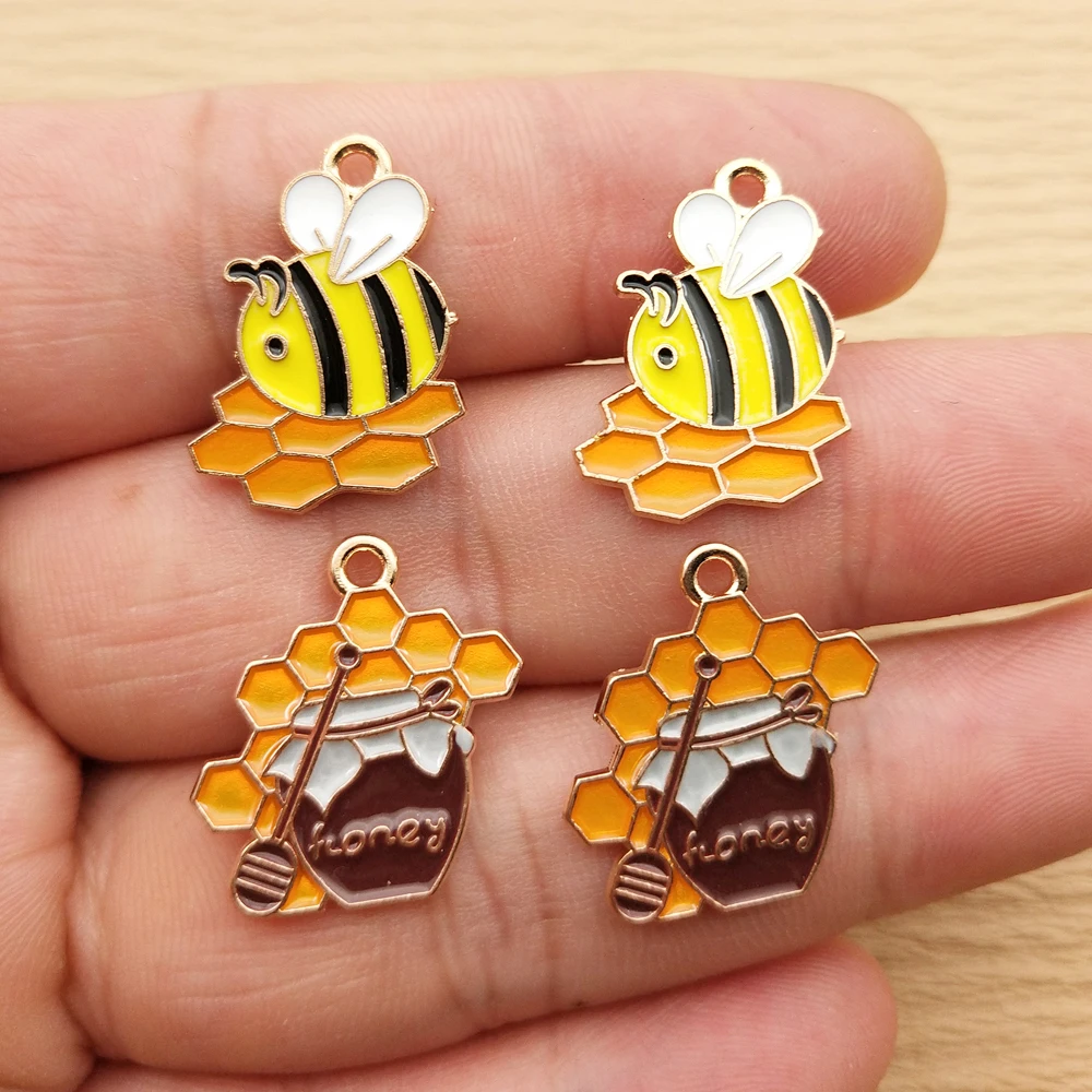 10pcs Honey Bee Charm for Jewelry Making Enamel Necklace Earring Bracelet Pendant Diy Accessories Alloy Metal Gold Plated