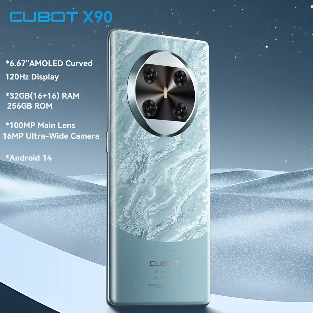 

CUBOT X90 Smartphone 6.67" AMOL ED Curved 120Hz Display 32GB(16GB+16GB Extend)+256GB Android 14 Helio G99 NFC 100MP Main Camera