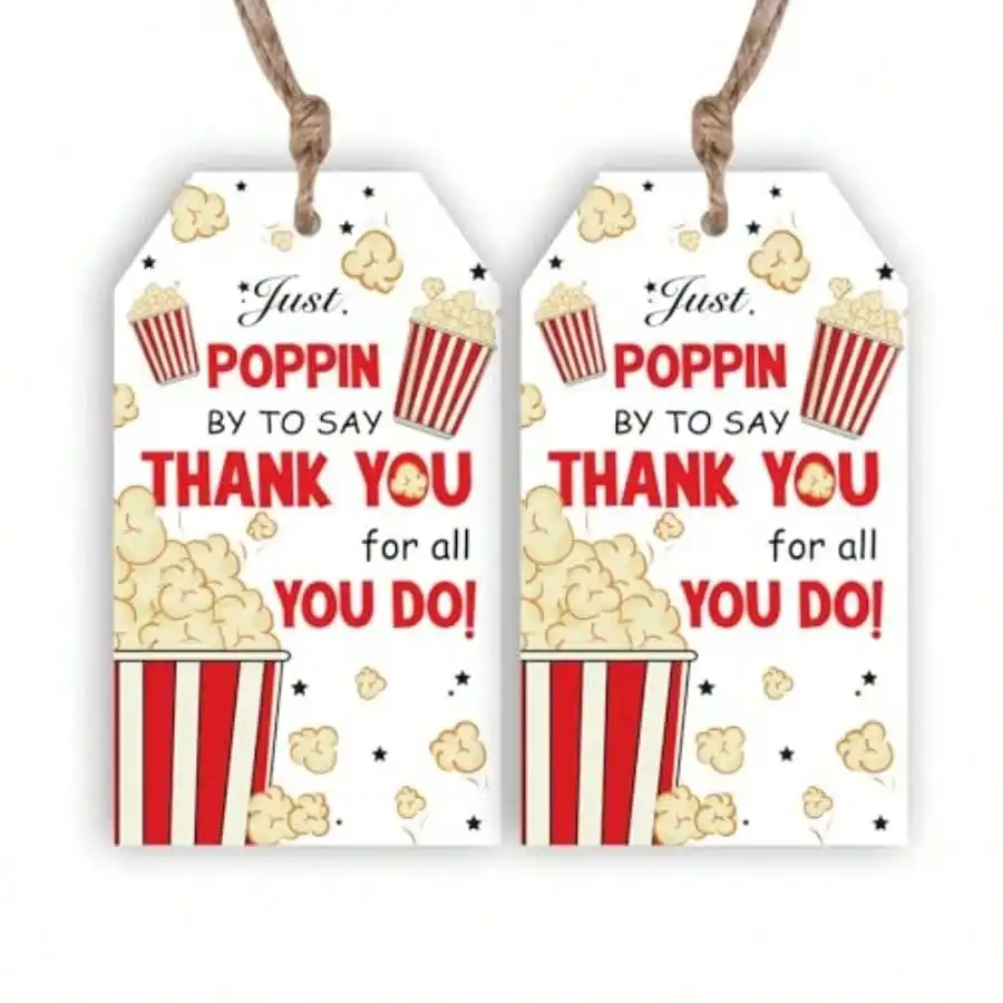 

50pcs Popcorn Thank You Gift Tags With String, Baby Shower Favor Labels