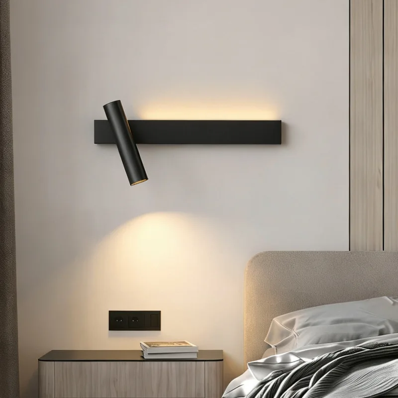 Modern Creative Simple LED Copper Wall Lamp Rotating Spotlight Living Room Study Bedroom Bedside Reading Lighting