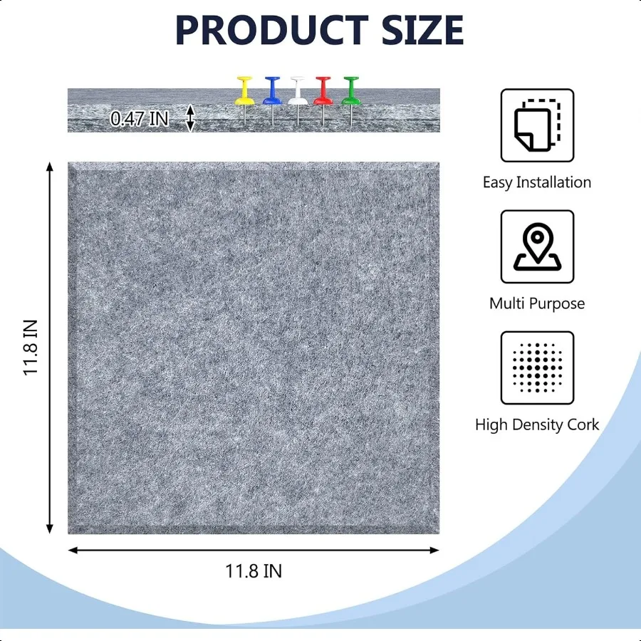 4 Pack Cork Board Tiles 12x12 Inches 1 2" Thick Felt Cork Squares with 30 Push Pins Bulletin Board Pin Board Adhesive Cork Boar
