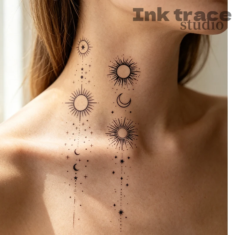 Sun and Star Arm Temporary Tattoos—Waterproof, Long-Lasting, Unisex, Realistic, Semi-Permanent, Non-Reflective, Lifelike Tattoos