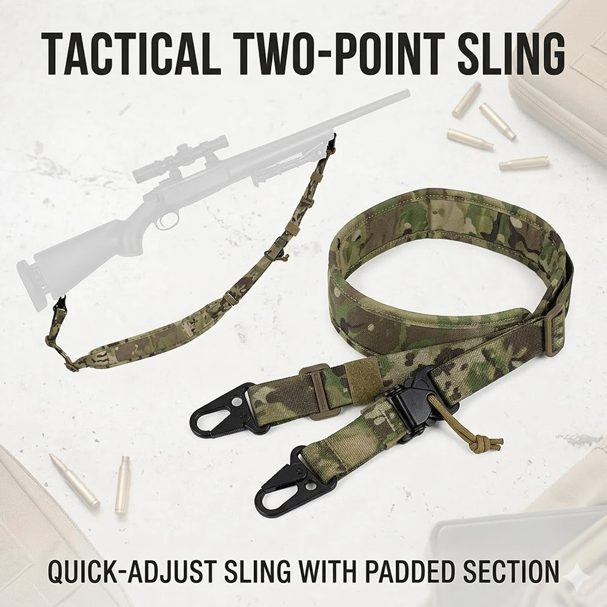 Tactical 2 Point Rifle Sling Multi-functional Adjustable Gun Strap with Padded Shoulder Support Belt for Outdoor Airsoft Hunting