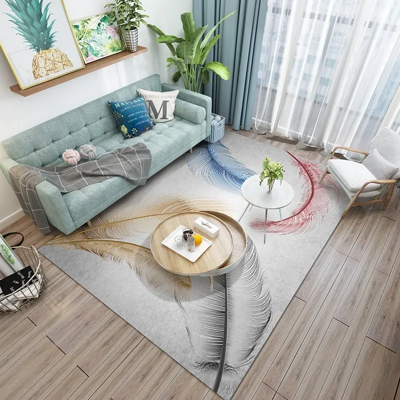 Feather Patterned Area Rug Artistic Colorful Feather Print Carpet Soft Non Slip Floor Mat For Living Room Bedroom Home Decor