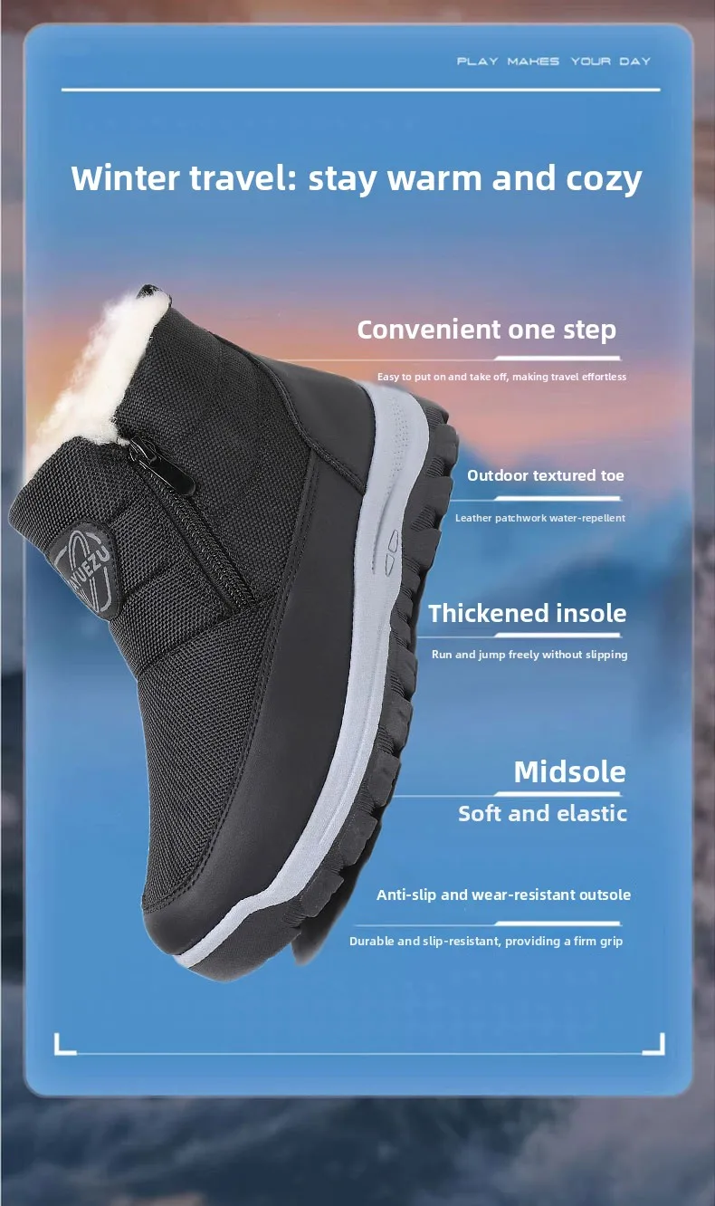 Damen Winter-Schneestiefel mit Kunstfell-Futter, seitlichem Reißverschluss, kurze Knöchelstiefel, rutschfeste dicke Gummisohle, warme Outdoor-Freizeitschuhe für den Winter. – Detail 2