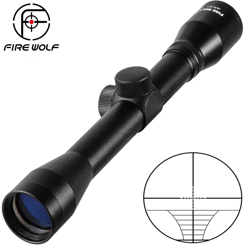 Fire Wolf 4X32 Cross Tactical Optics Riflescope Outdoor Reticle Optic Sight Rifle Scope for Airsoft Gun Hunting Scopes