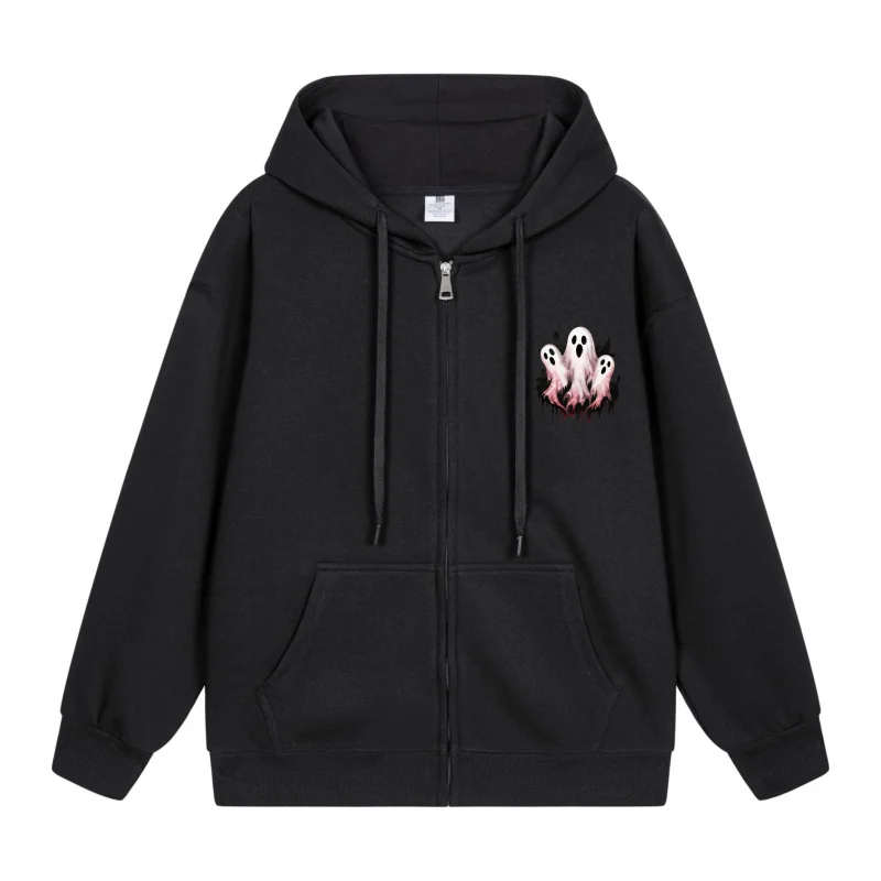 

Men's Zip-Up Hoodie Ghostly Figures On Black Hoodie Halloween in 2025 Casual Couples’ Style Halloween Theme Halloween Party Out