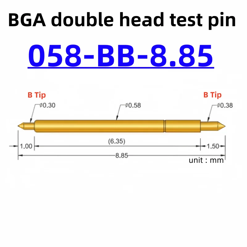 

100pcs Double-ended Test Needle Test Probe BGA Semiconductor Probe 058-BB-8.85L Telescopic Spring Test Pin 8.85 Pogo Pin