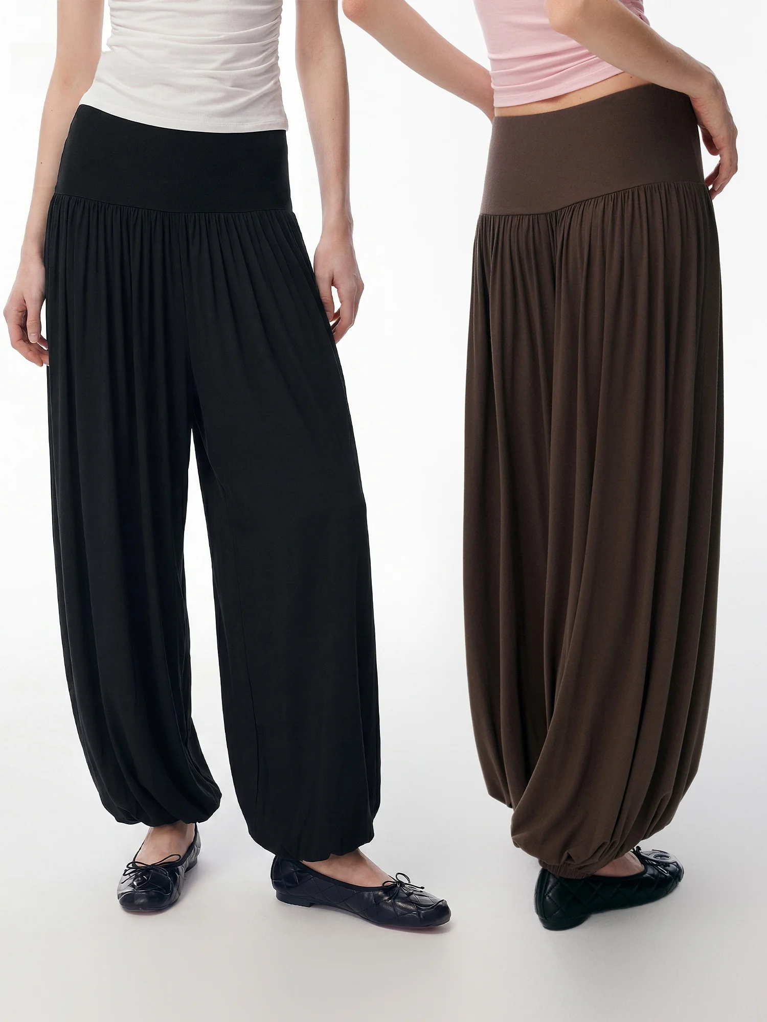 Annachic Knitted Loose Yoga Fitness Pants Fashionable Cuffed Lantern Pants Casual Loose Trousers for Women Daily Wear