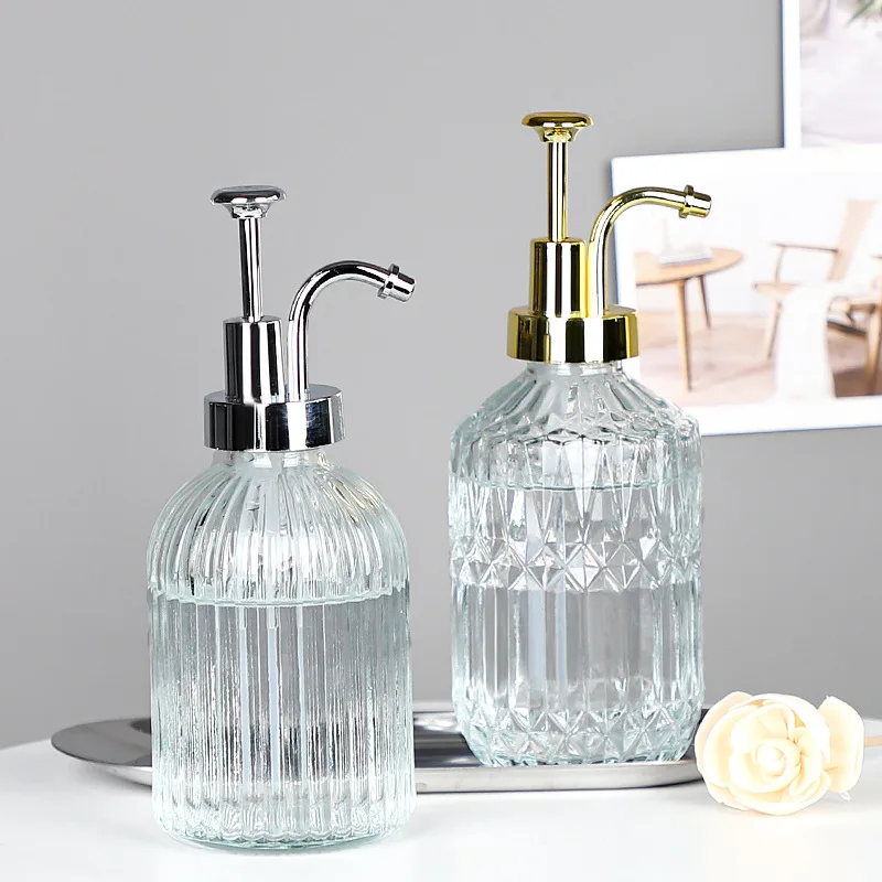 Glass Soap Pump Dispenser Bathroom Shampoo and Gel Dispenser Transparent Replacement Bottle Lotion Container Press Pump Bottle