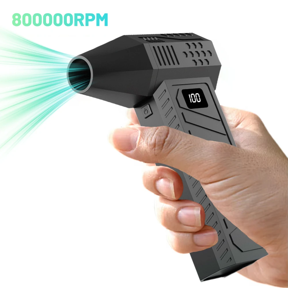 Wiatrak 800000RPM, mocny dmuchawa powietrza z cyfrowym wyświetlaczem, turbo jet fan, siła nacisku 350G, przenośny dmuchawa, ładowanie Type-C, silne wiatry 60m/s