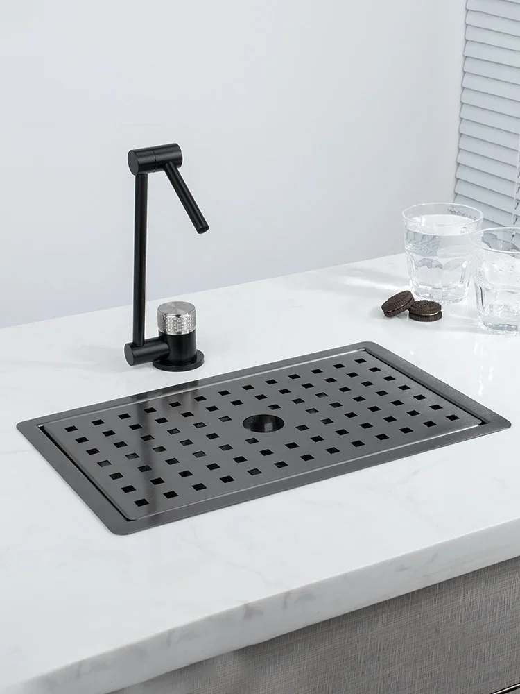 Black Nano Rectangular Stainless Steel Small Water Channel Middle Island Counter Bar Kitchen Tea Room Sink Mini Single Sink