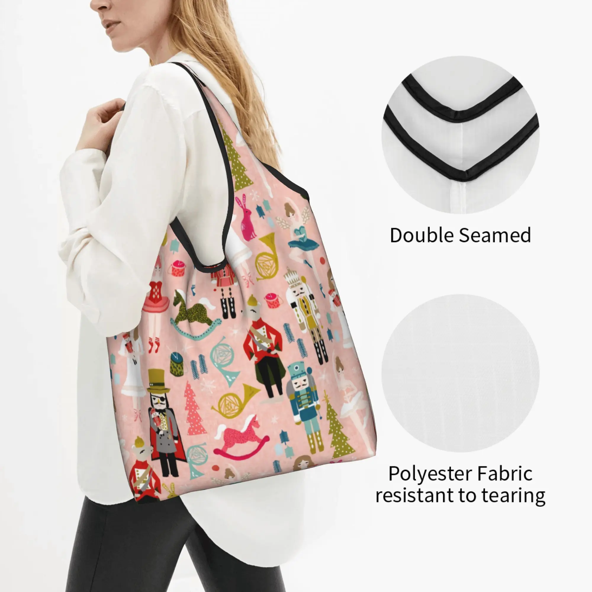 Reusable Nutcracker Ballet Dancer  Shopping Bag Women Tote Bag Portable  Groceries Shopper Bags