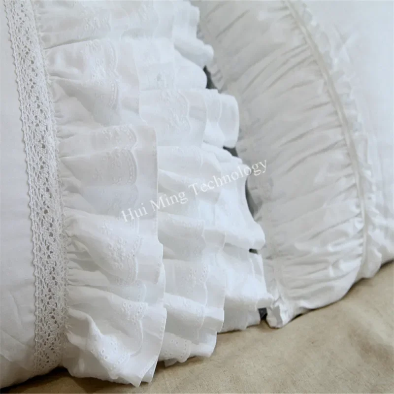 2Pcs 100% Cotton Pillow Cover White Luxury Pillow Case Custom Embroidery Lace Ruffle Quality Pillowcase Pillow Cases Lotus Leaf