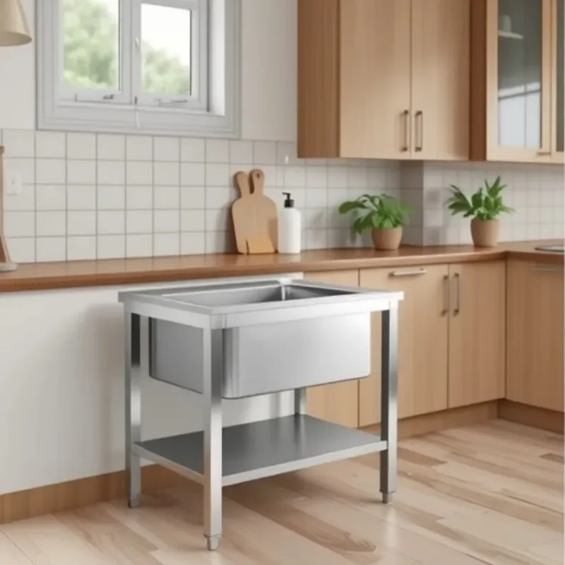 Large 304 Stainless Steel Single Bowl Kitchen Sink Commercial Grade Deep Basin for School Restaurant Utility Room