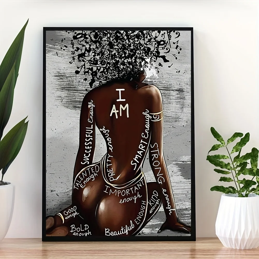 1pc I Am Black Woman Canvas Painting Afro Hair Music Poster, African Girl Wall Art Printed Living Room Bedroom Decor Unframed