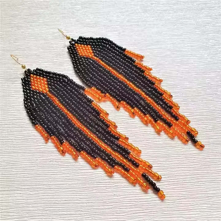 Rice bead earrings Tassels Hand weaving Geometry Bohemia Mode Creativity Alloy Female Fashion Simple Beaded earrings