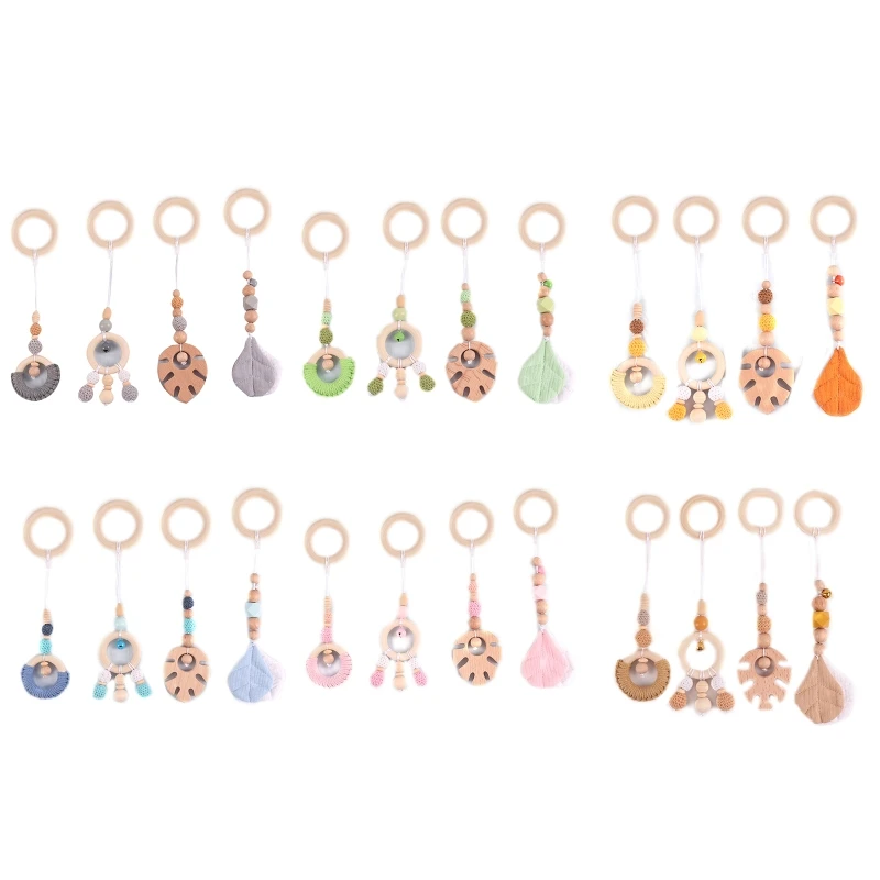 

4x Wooden Beads Leaves Teether Baby Gym Hanging Toy for Birthday Shower Gifts