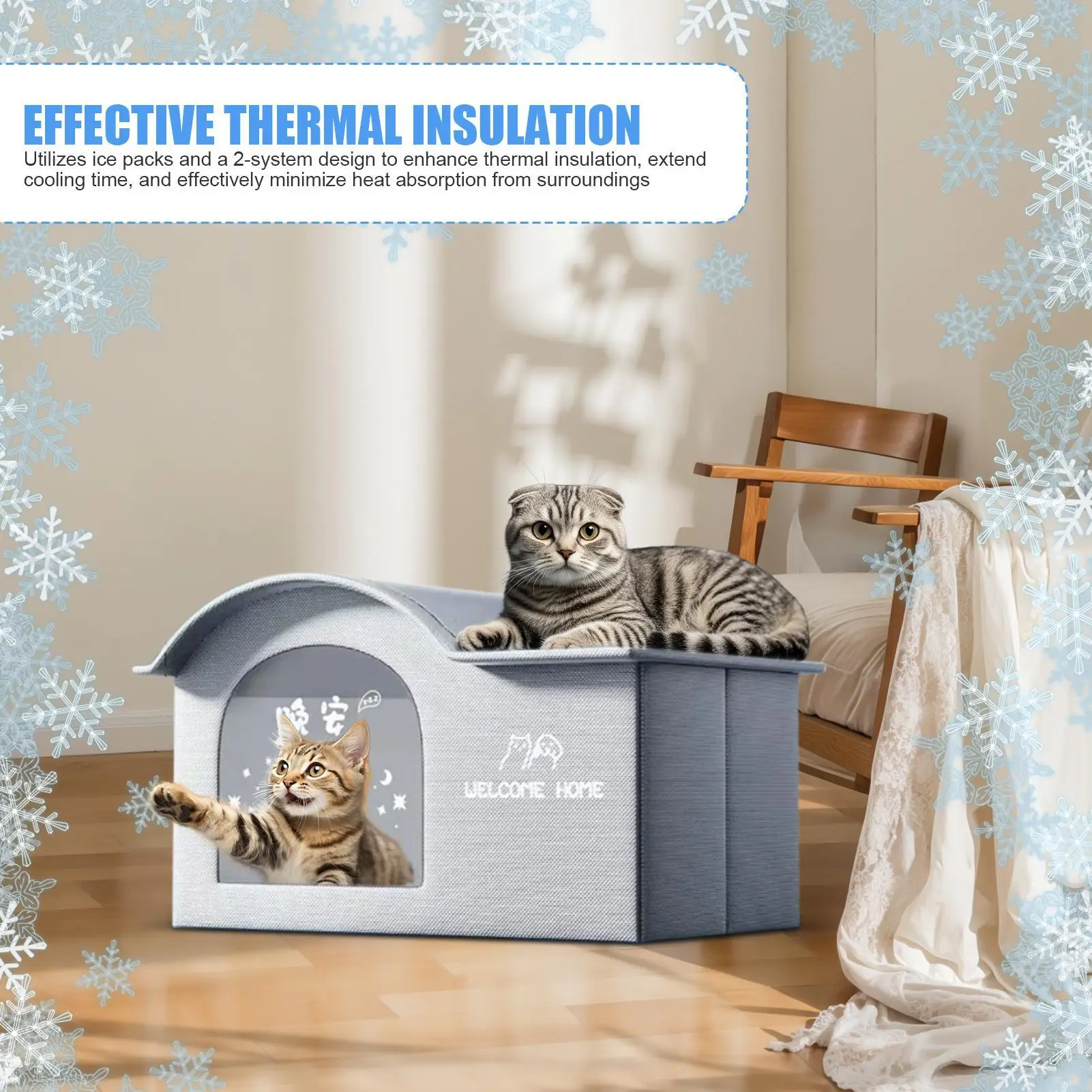 

Cooling Cat House Aluminum Foil Insulated Cat Cooling House Tear Resistant Shade Tent Cave Spacious Shelter For Apartment Patio