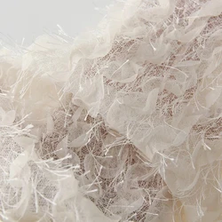 Beige Three-dimensional Tassels Jacquard Fabric for Clothing and Formal Dress Handmade DIY Accessories Designer Fabric By Yard