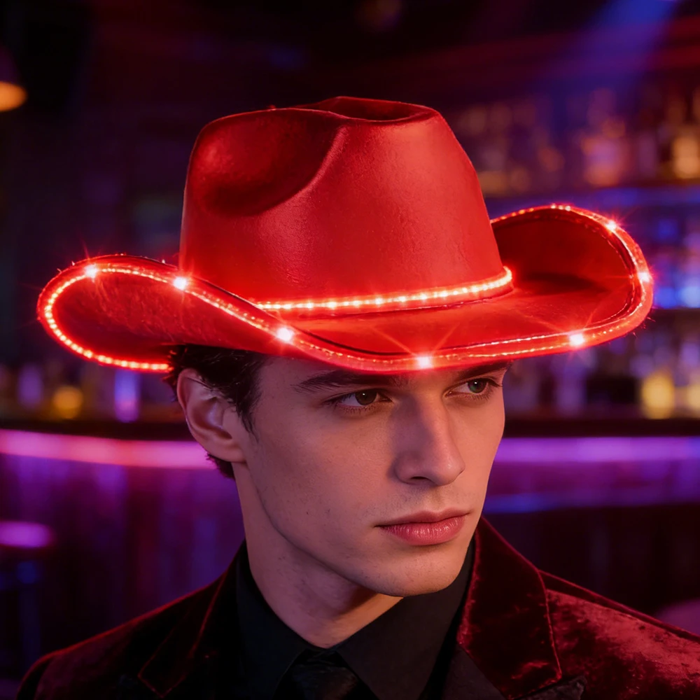 Glowing LED Cowboy Hats Metallic Gold Silver Fabric Cowgirl Hats With Colorful Flashing Lights Western Style Party Hats