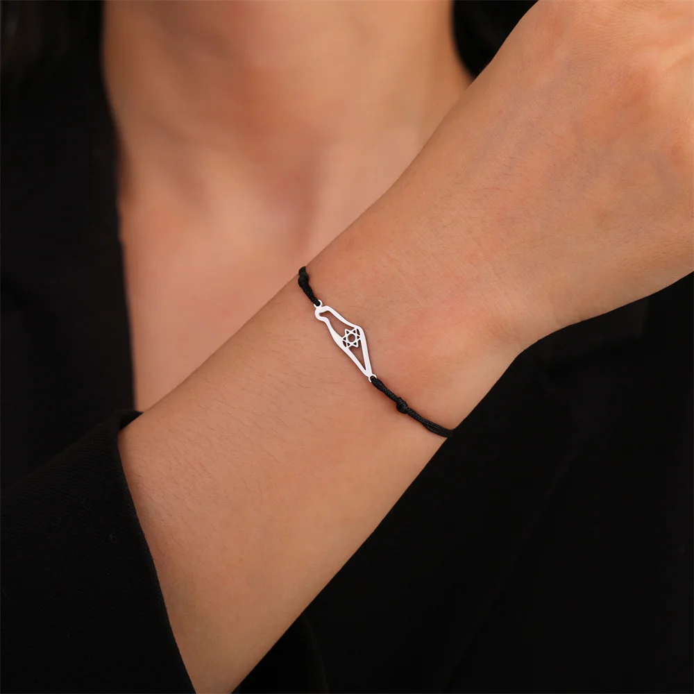 My Shape Israel Map Star Of David Bracelets for Women Stainless Steel Country Geography Hollow Map Judaism Jewish Jewelry Male