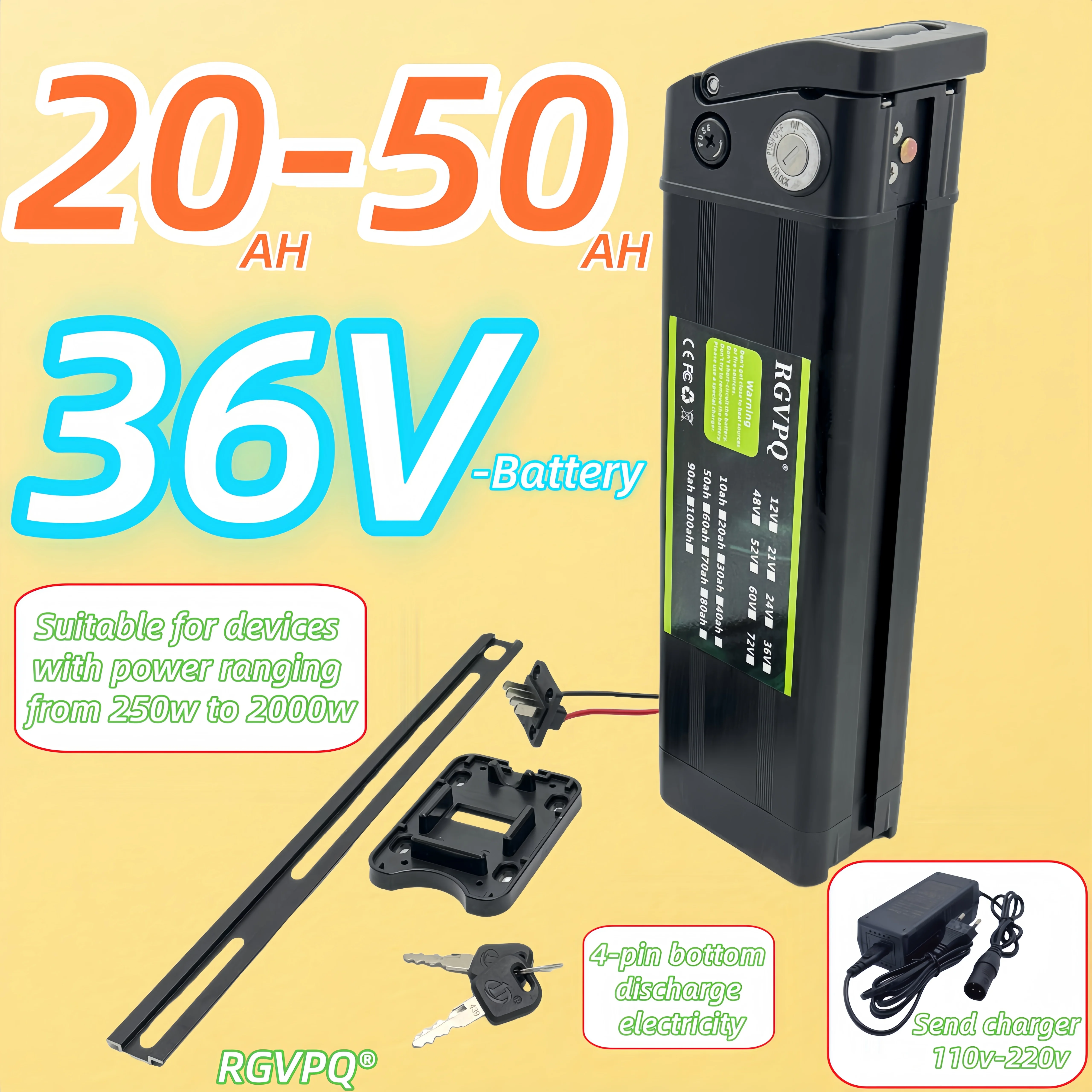 

Air transportation, RGVPQ, 36V Silver Fish lithium battery 20AH-50AH, used for takeout trucks, folding power assisted vehicles