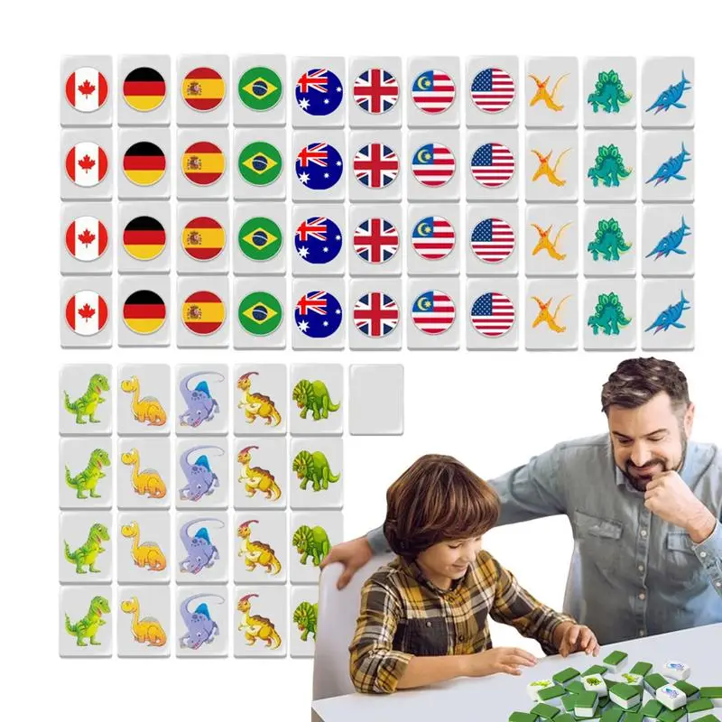 Travel Mahjong Sets Mahjong Game Strategy Game National Flag Mah Jong 64 Tiles Building Blocks Portable Mahjong Tiles Party