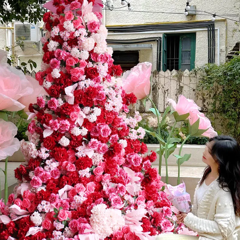 CX simulation rose flower waterfall flower wall live window clock in silk flower landscaping