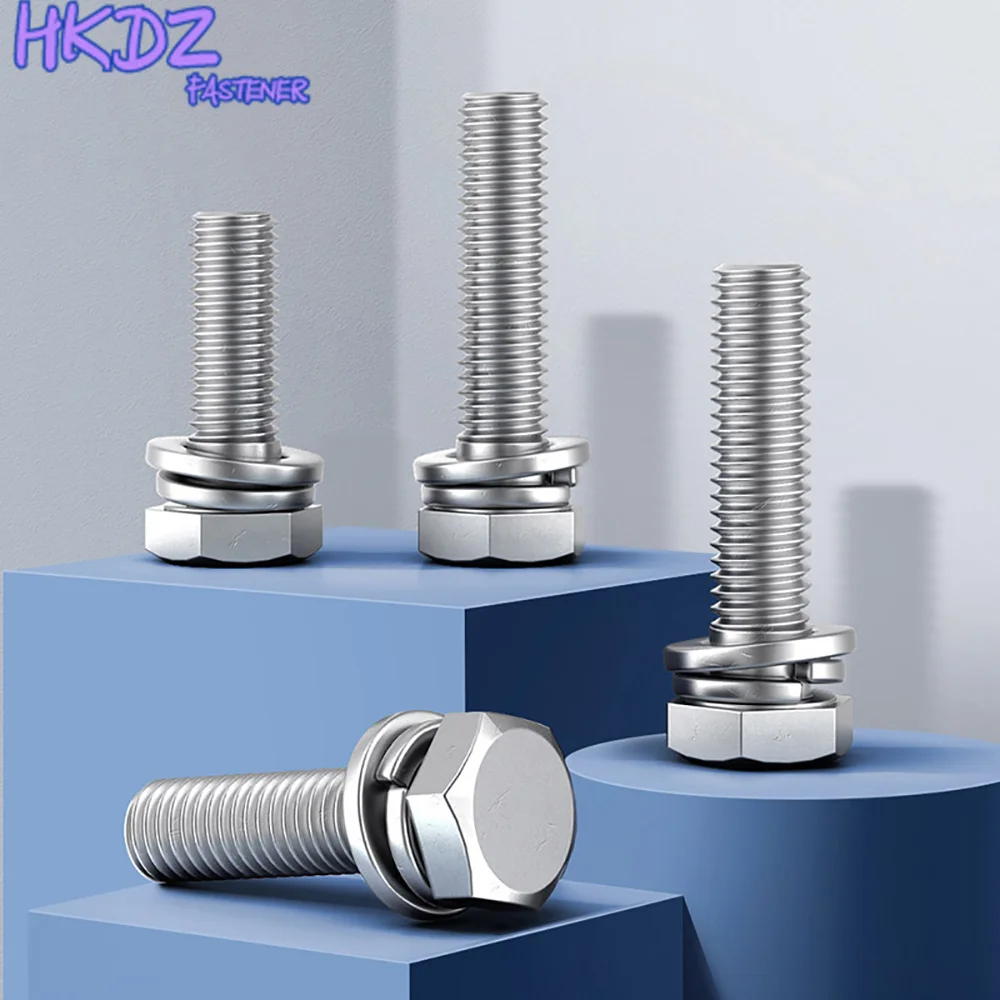 M8 M10 M12 304 Stainless Steel Outer Hexagonal Screw Three Combination Screw With Gasket Bolt Tornillo Empaquetadura