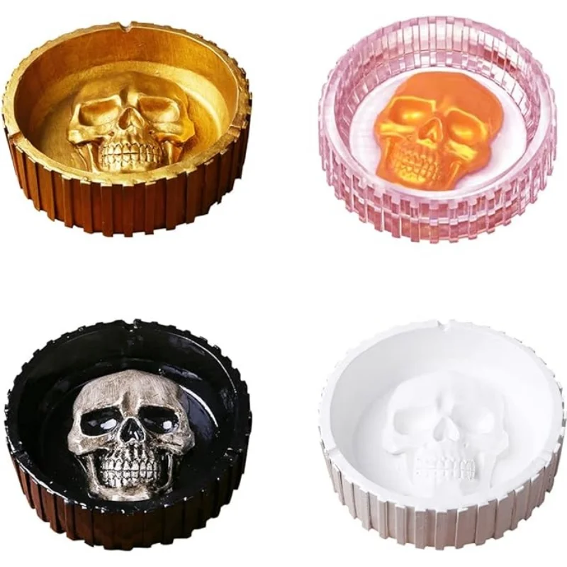 DIY Round Striped Skull Ashtray Silicone Mold Gypsum Jewelry Storage Box Decoration Desktop Ornament Resin Mold Home Handicrafts