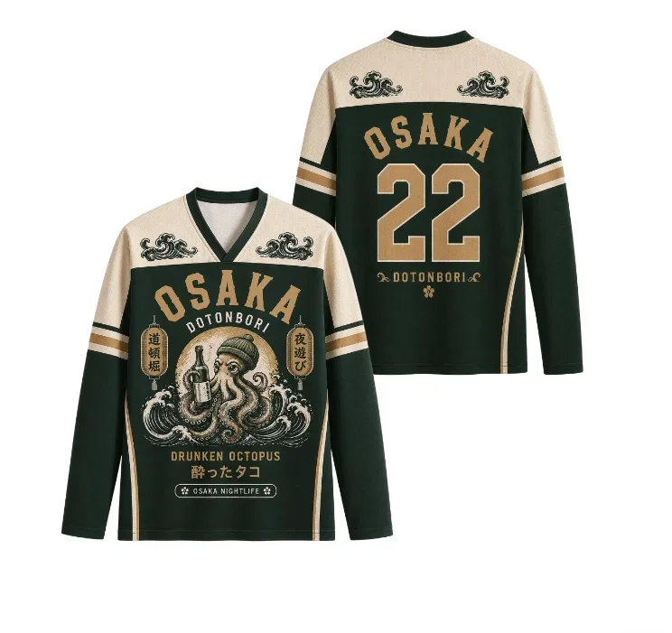 2026 Japanischer Stil Oktopus-Muster 3D-Druck Langarm-T-Shirt mit V-Ausschnitt für Männer und Frauen Street-Punk-Stil Outdoor-Freizeit-Oberteil – Detail 2