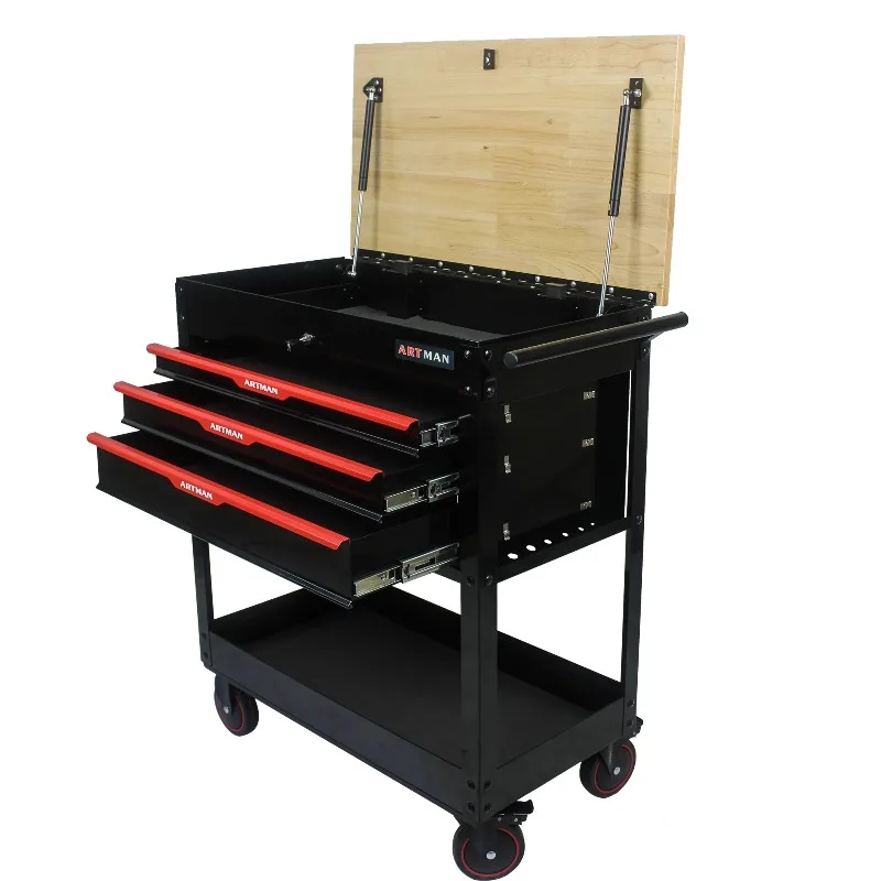 

Rolling Tool Cart With 3 Drawer Adjustable Shelf Locking System Storage Cabinet For Garage Warehouse Repair Shop Cart
