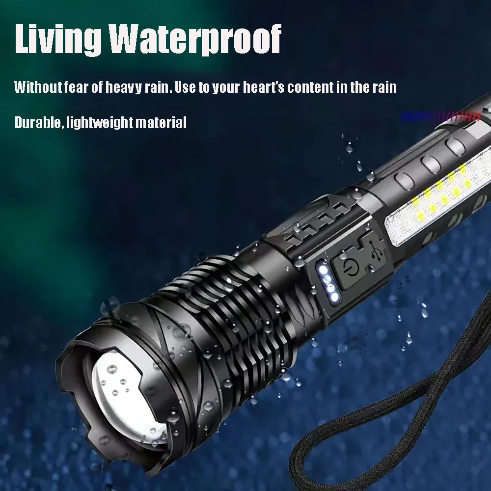 30W Strong Torch 18650 Built-in Battery Flashlights Usb Rechargeable White Laser Torch with Side Light P50 Lamp Beads Spotlights