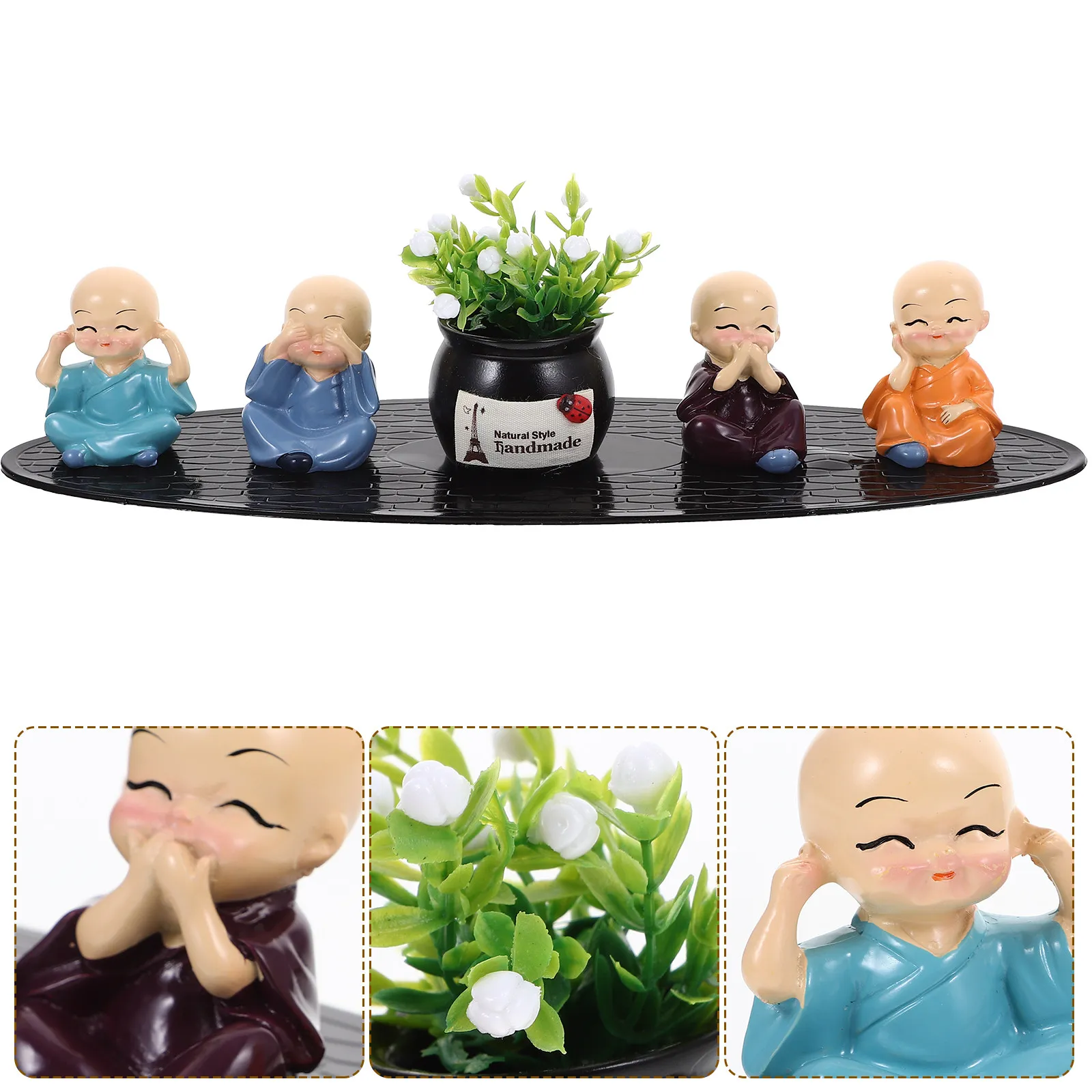 

1Set Small Monk Dashboard Ornament Resin Car Decoration Compact Cute Decor Office Bonsai Adornments