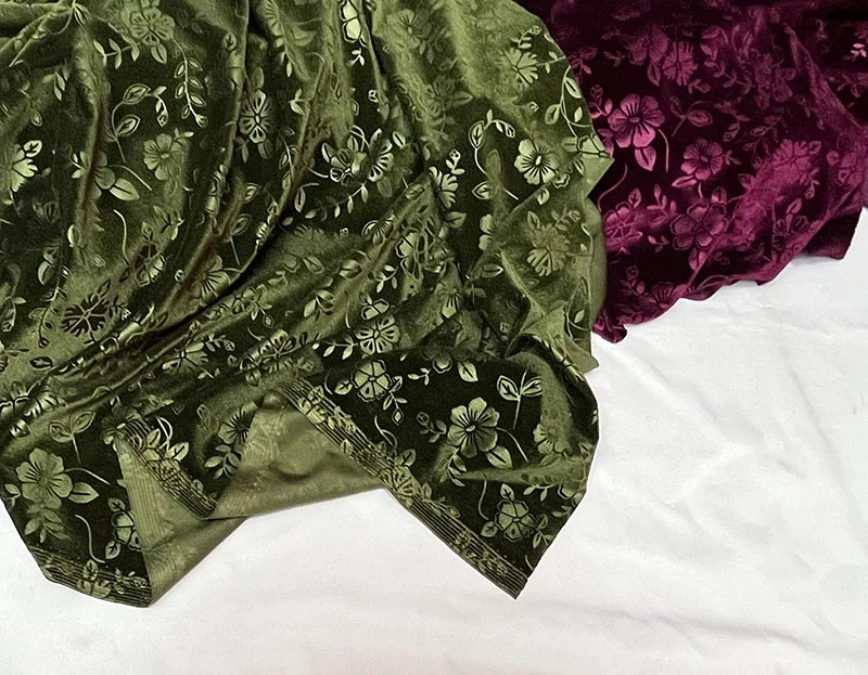 Embossed Stretch Gold Velvet Fabric Military Green Purple Maroon Spring Autumn Cloth For DIY Sewing Garment Craft view 3